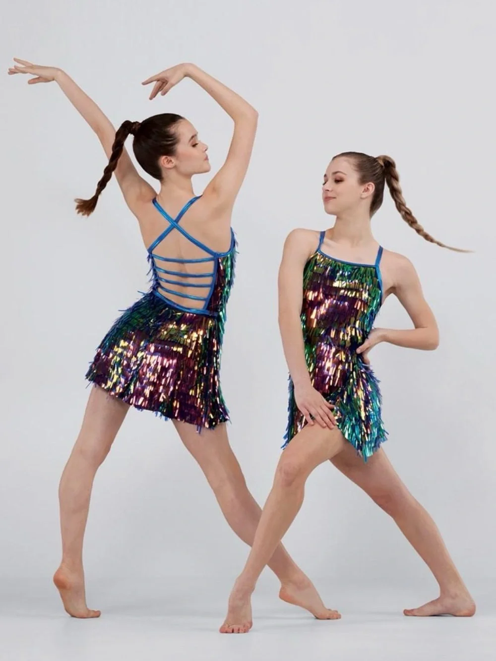 Weissman Iridescent Sequin Fringe Dance Costume in Blue, Purple, Green